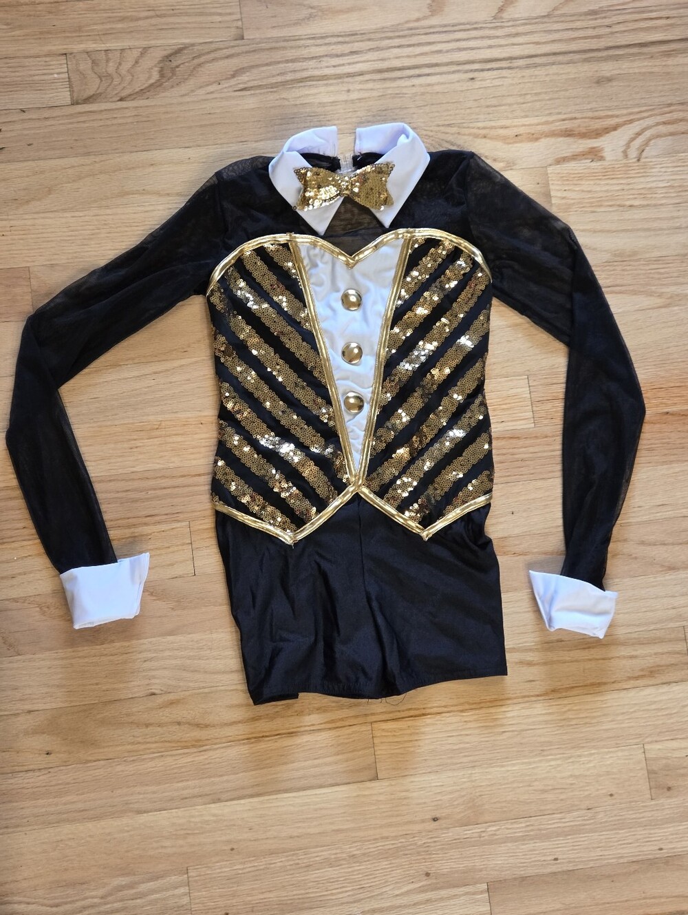 Black & Gold Sequin Tuxedo Costume with Bow Tie